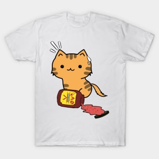 Orange Cat Spills a jar of BBQ Sauce T-Shirt